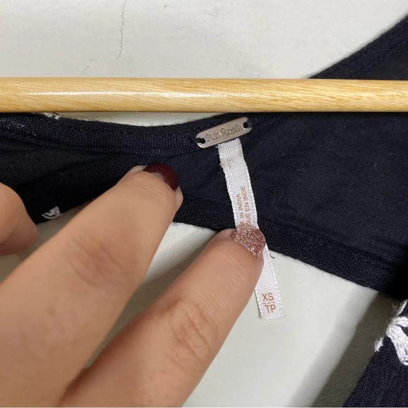 Free People Black White Gauze Boho Floral Embroidered Mini Dress Size XS - Picture 5 of 11